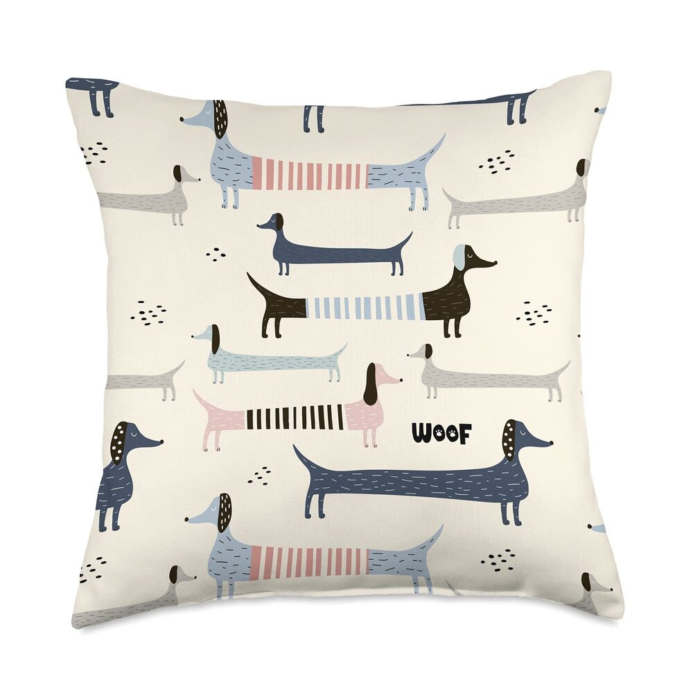 7795 Dachshund Dog in Pink Gray & Black on Cream White AEV150 Throw Pillow